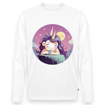 Licorne thé de lune le soir - T-shirt manches longues Premium bio Homme - blanc - Devant - Nico (187cm)