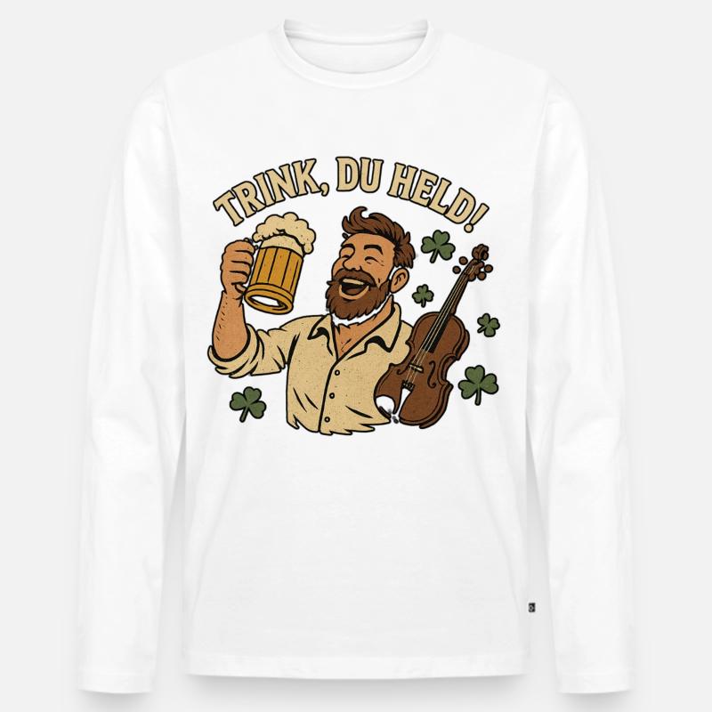 Trink, Du Held!  - Männer Premium Bio Langarmshirt - Weiß