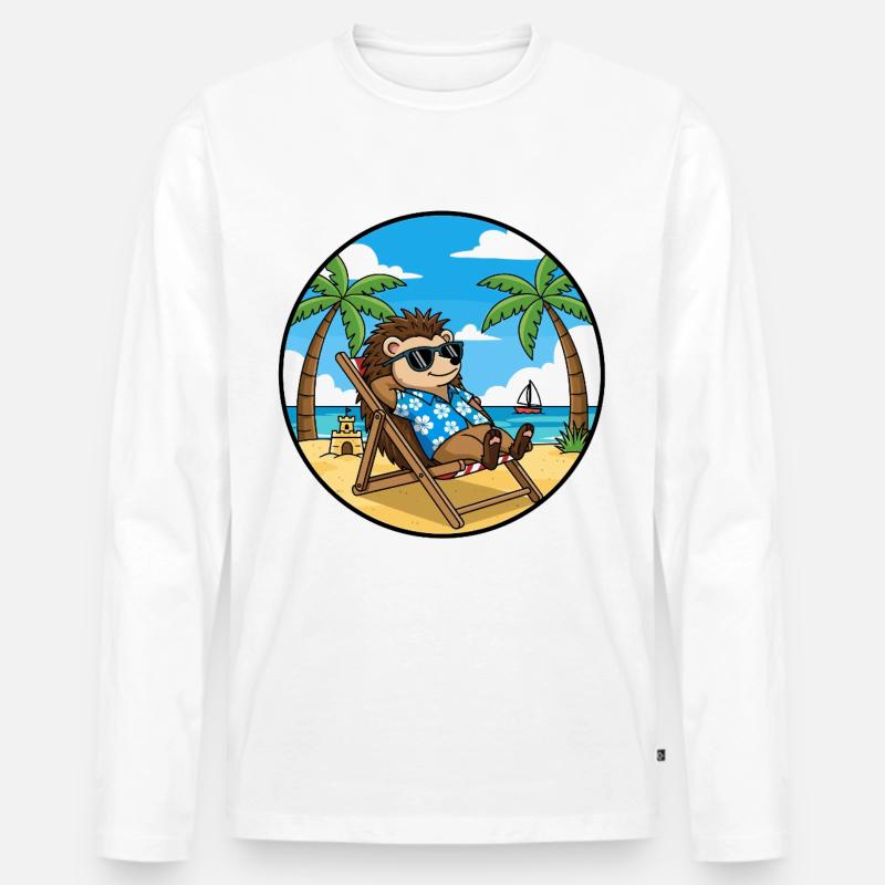 Coole Hedgehog Beach Vacation Summer Vibes - Männer Premium Bio Langarmshirt - Weiß