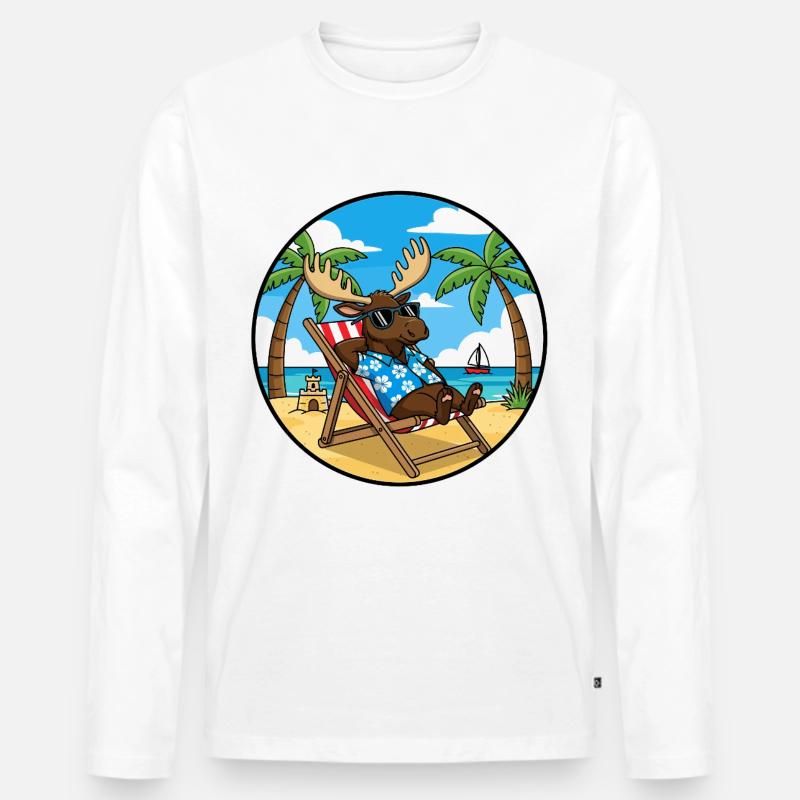 Coole Moose Beach Vacation Summer Vibes - Männer Premium Bio Langarmshirt - Weiß