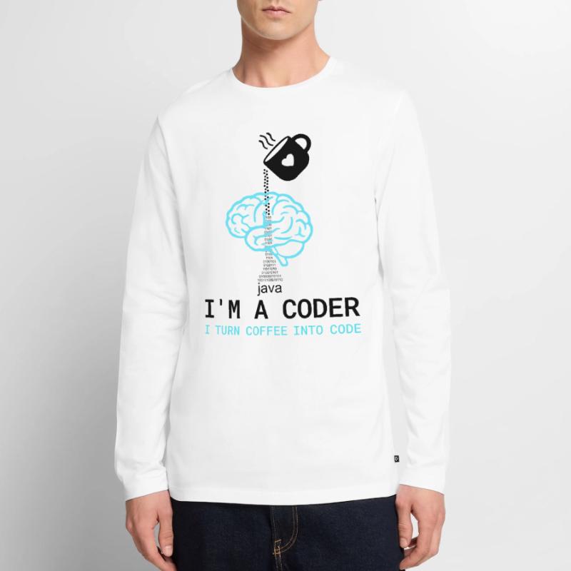 T-shirt Coder : Du café dans le code – Nerdy Programmie T-shirt manches longues Premium bio Homme