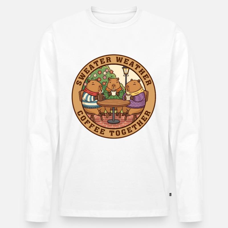 Capybara-Pullover, Wetter, Kaffee, Zusammen. - Männer Premium Bio Langarmshirt - Weiß