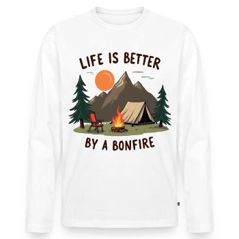 Life is better by a Bonfire Camping Adventure - Men's Premium Organic Long Sleeve Shirt - white - Front - Nico (187cm)