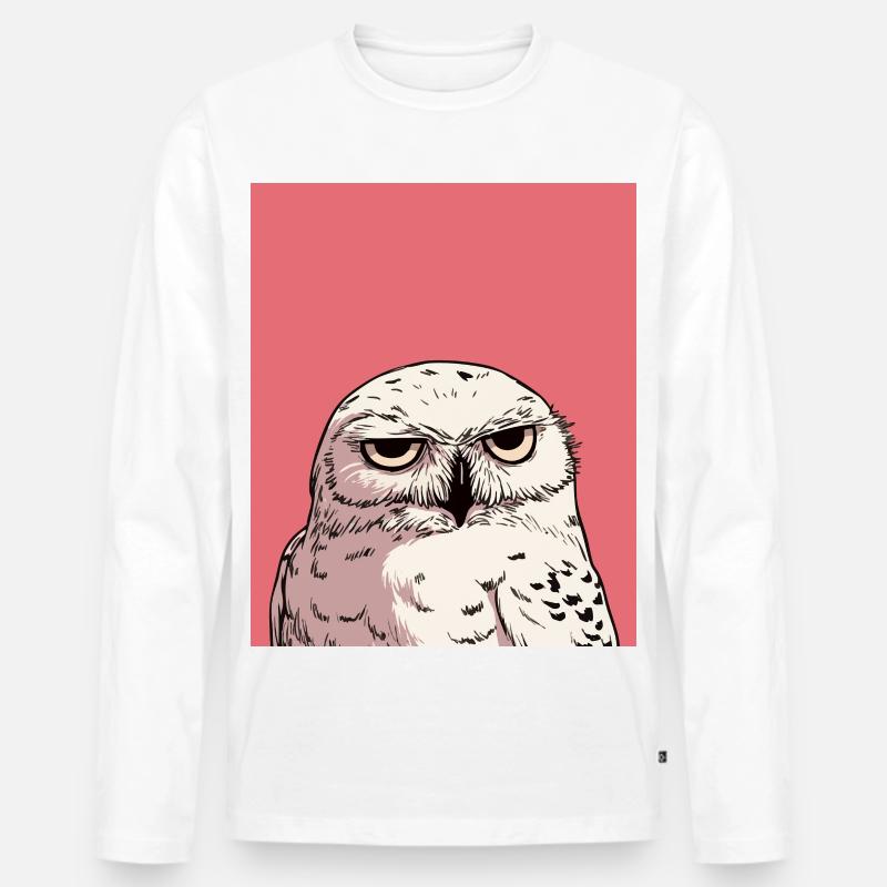 Grumpy Owl Illustration – Urteilende Tierkunst De - Männer Premium Bio Langarmshirt - Weiß