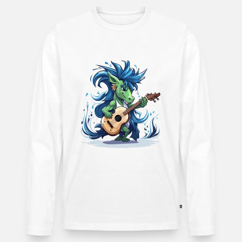 Grüner Drache Gitarrist - Männer Premium Bio Langarmshirt - Weiß