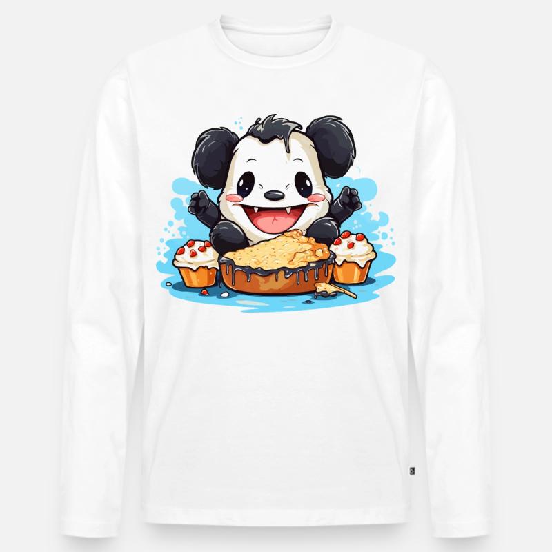 Kawaii Panda mit Kuchenfest - Männer Premium Bio Langarmshirt - Weiß