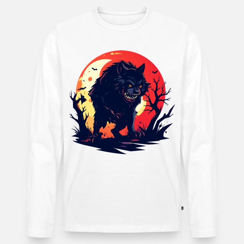 böser Mondwolf Werwolf im düsteren Mondschein - Männer Premium Bio Langarmshirt - Weiß