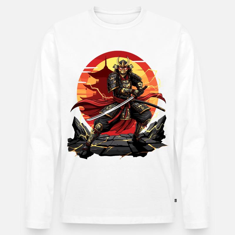 Otaku Samurai Krieger Japan Katana Design - Männer Premium Bio Langarmshirt - Weiß