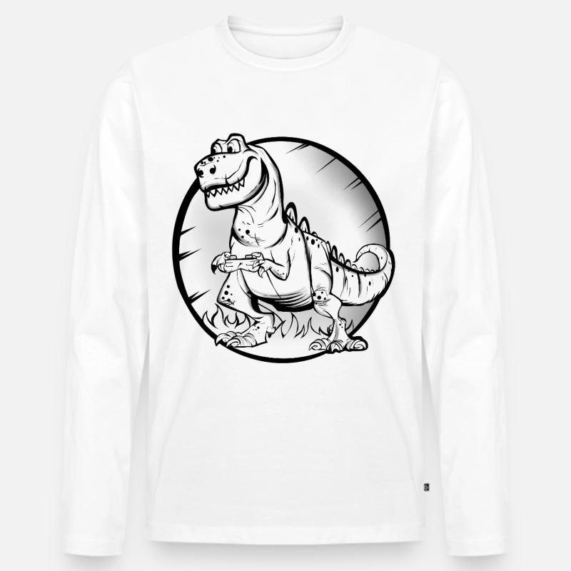 T Rex Gamer - Männer Premium Bio Langarmshirt - Weiß