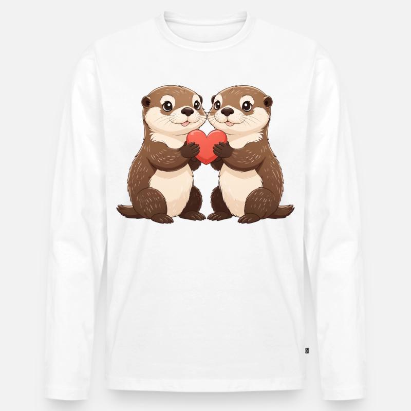 Otter-Duo mit Herz - Männer Premium Bio Langarmshirt - Weiß