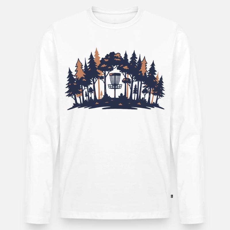Disc-Golf-Szene Wald-Korb-Silhouette - Männer Premium Bio Langarmshirt - Weiß