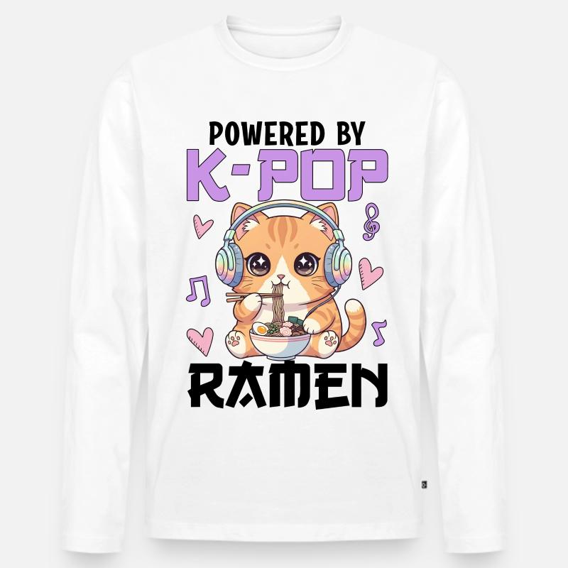 Powered By K-Pop Ramen - Männer Premium Bio Langarmshirt - Weiß