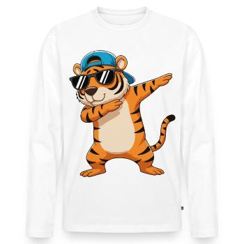 Cool Dabbing Tiger Sonnenbrille Cartoon-Kunst - Männer Premium Bio Langarmshirt - Weiß - Vorne - Nico (187cm)