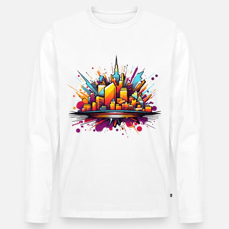 Bunte Stadtsilhouette Explosion - Männer Premium Bio Langarmshirt - Weiß