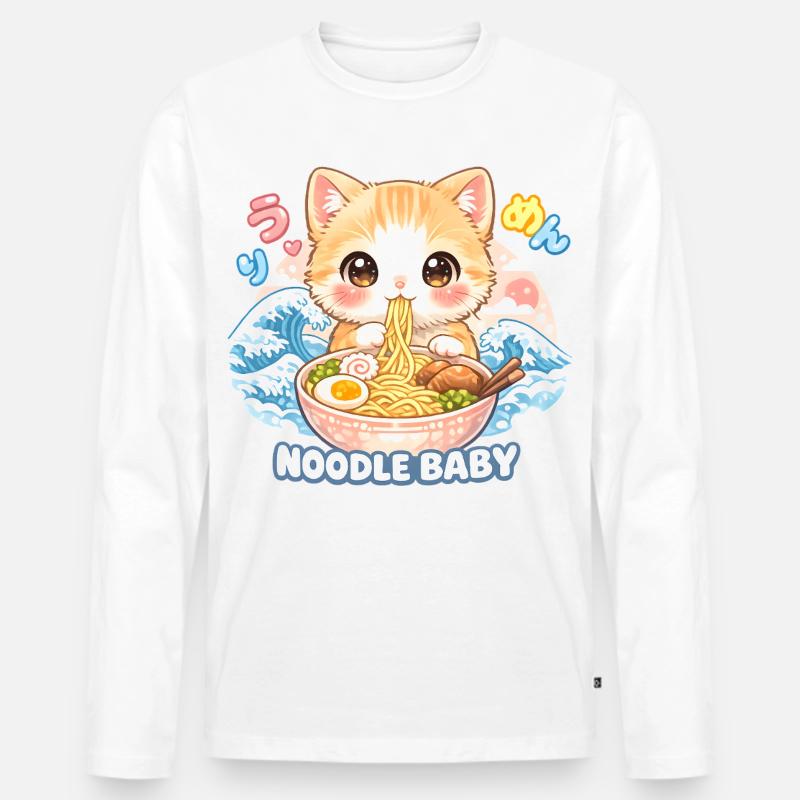 Ramen Katze Kanagawa - Männer Premium Bio Langarmshirt - Weiß