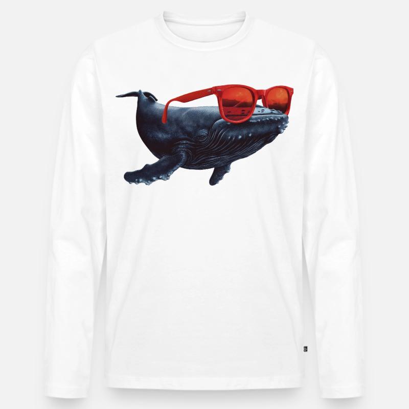 Wal mit Sonnenbrille - Männer Premium Bio Langarmshirt - Weiß
