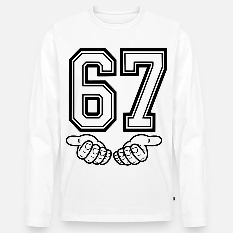 SIX SEVEN – 67 Nummer Meme im Retro Look - Männer Premium Bio Langarmshirt - Weiß