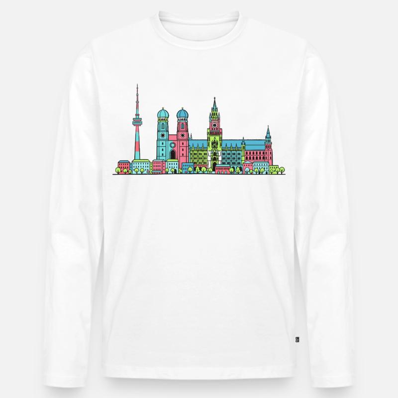 Münchner Stadtskyline Marienplatz Moderne Linienkunst - Männer Premium Bio Langarmshirt - Weiß