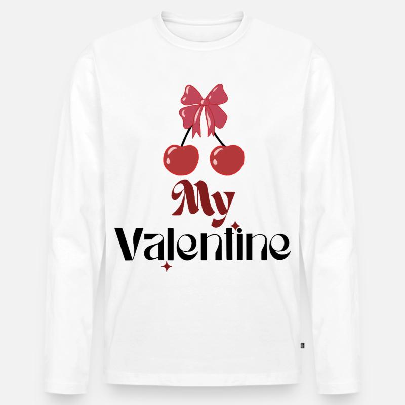 My Valentine Cherry Bow - Männer Premium Bio Langarmshirt - Weiß