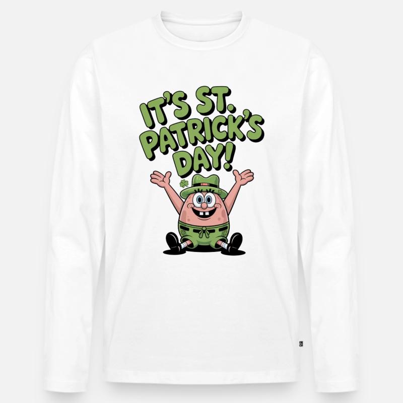 Grüner Sternfisch St Patrick Design - Männer Premium Bio Langarmshirt - Weiß