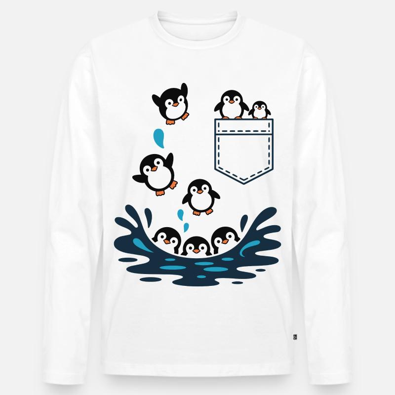 Pinguin Sprung ins Wasser Pocket Design - Männer Premium Bio Langarmshirt - Weiß