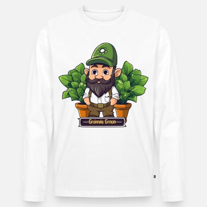 Grüner Gärtnergnom Comic - Männer Premium Bio Langarmshirt - Weiß