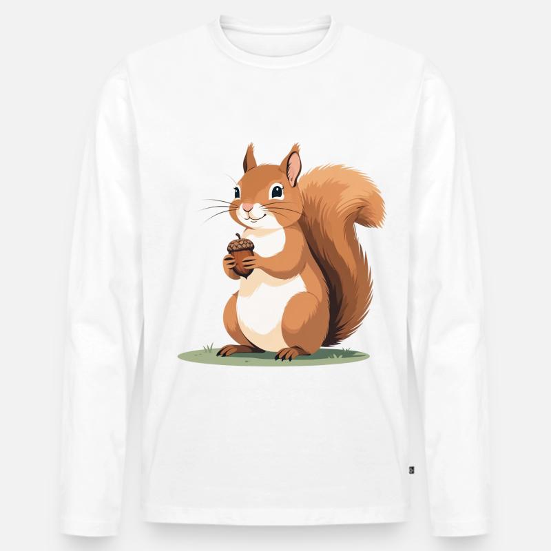 Eichhörnchen mit Eichel Karikatur - Männer Premium Bio Langarmshirt - Weiß