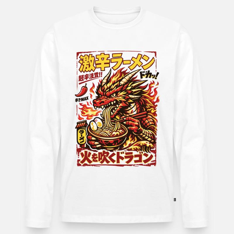 Drachen | Ramen | Nudelsuppe | extra scharf - Männer Premium Bio Langarmshirt - Weiß