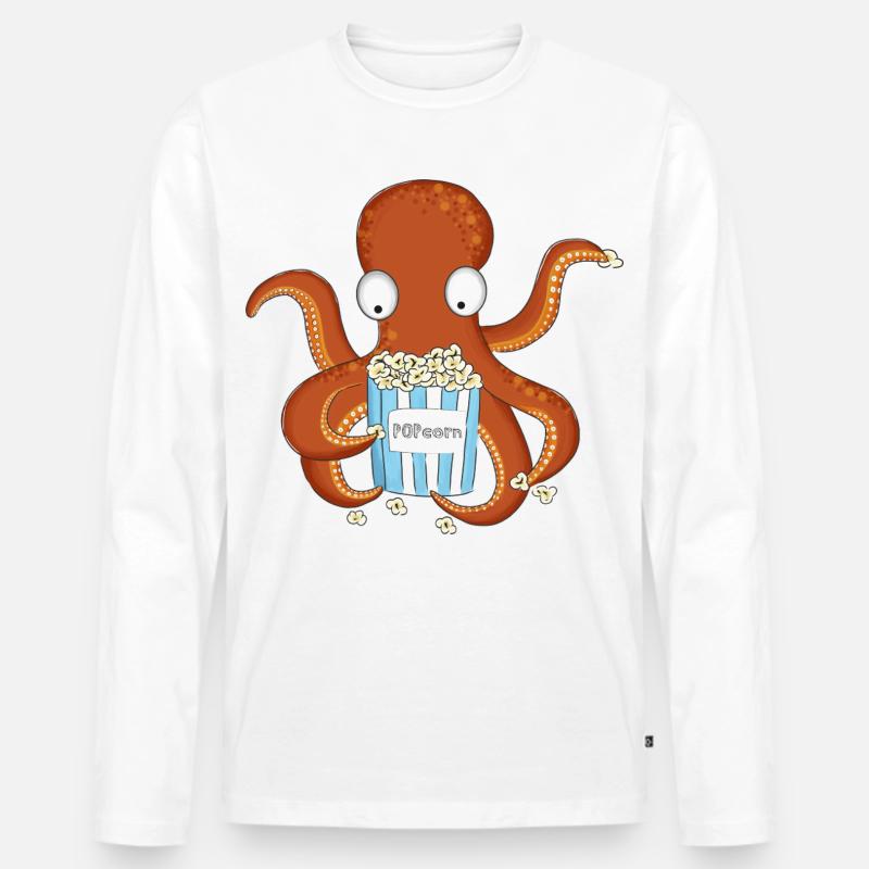 Popcorn Krake - Männer Premium Bio Langarmshirt - Weiß