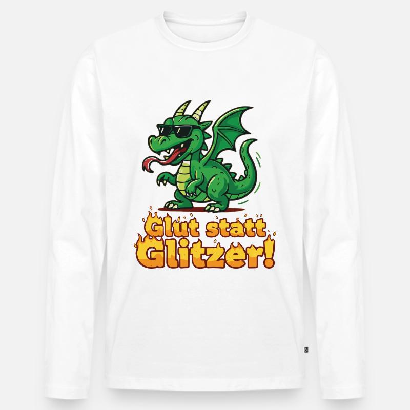 Glut statt Glitzer – Cooler Drache mit Feuer - Männer Premium Bio Langarmshirt - Weiß
