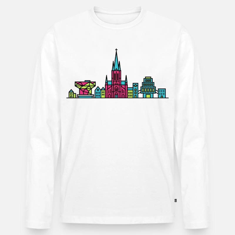 Antwerpener Stadtskyline-Kathedrale Moderne Linienkunst - Männer Premium Bio Langarmshirt - Weiß