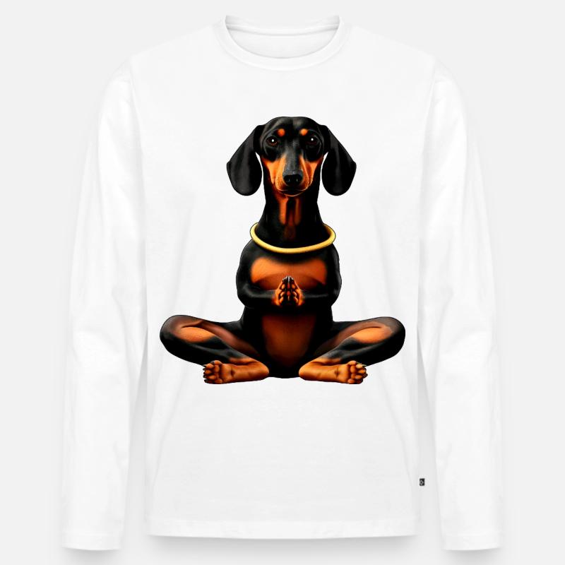 Yoga Dackel - Männer Premium Bio Langarmshirt - Weiß