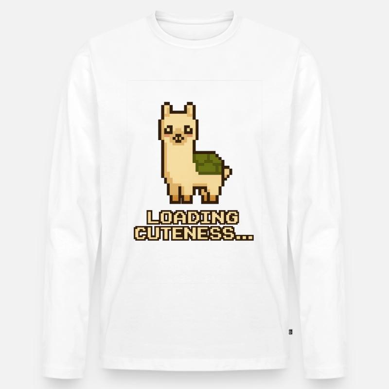 Pixel-Lama: Laden der Niedlichkeit - Männer Premium Bio Langarmshirt - Weiß