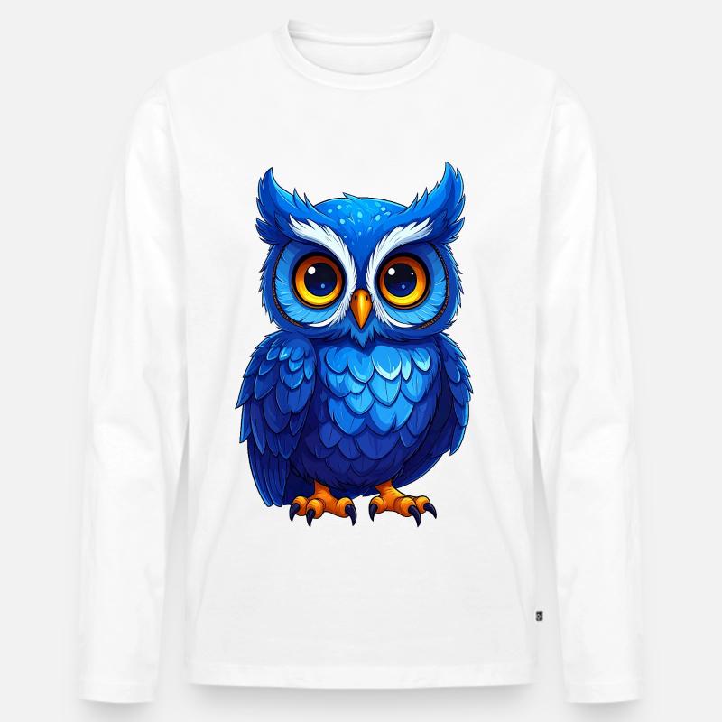 Niedliche blaue Eule - Männer Premium Bio Langarmshirt - Weiß