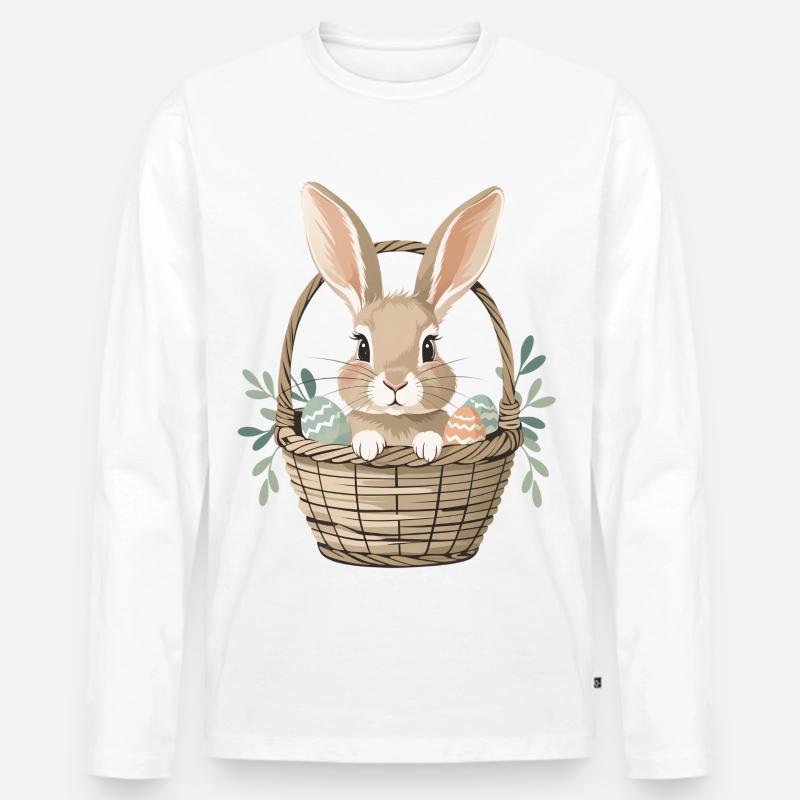 Fröhlicher Osterhase im Korb - Männer Premium Bio Langarmshirt - Weiß