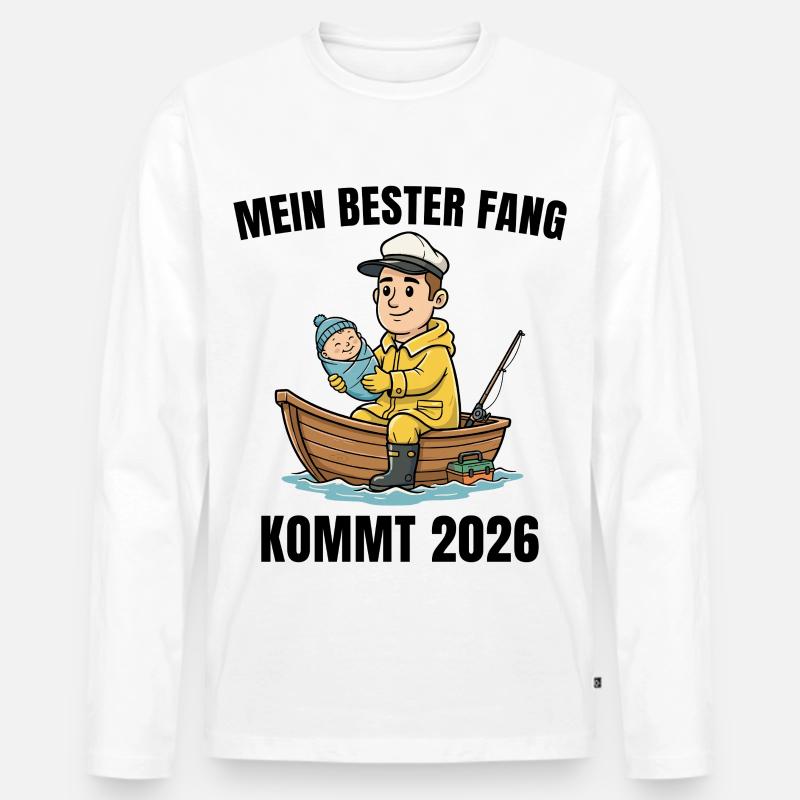 Vaterschaft 2026 Angler Werdender Papa - Männer Premium Bio Langarmshirt - Weiß