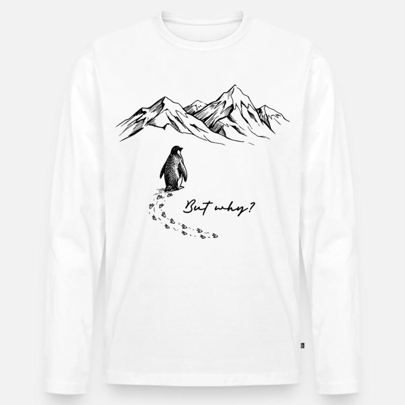 But why? Pinguin Meme Antarktis Schnee Spuren Eis - Männer Premium Bio Langarmshirt - Weiß