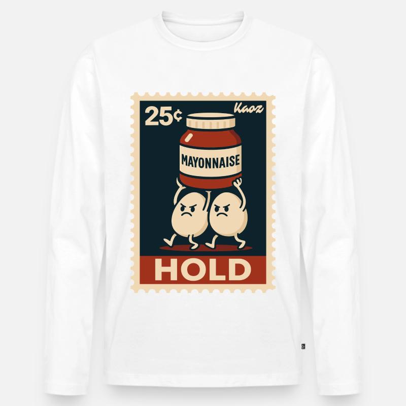 Zwei Eier tragen mit Mayonnaise - Männer Premium Bio Langarmshirt - Weiß