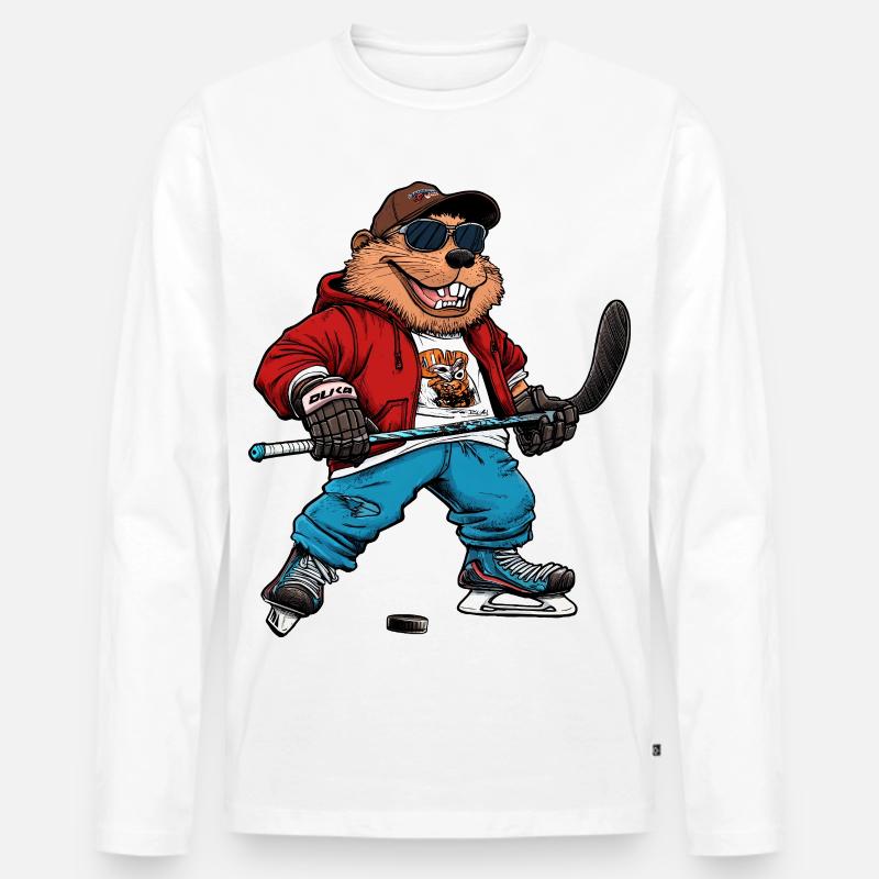 Biber Eishockey - Männer Premium Bio Langarmshirt - Weiß