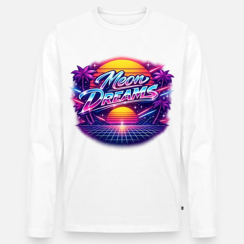 Moon Dreams Neon Retro Sunset - Männer Premium Bio Langarmshirt - Weiß