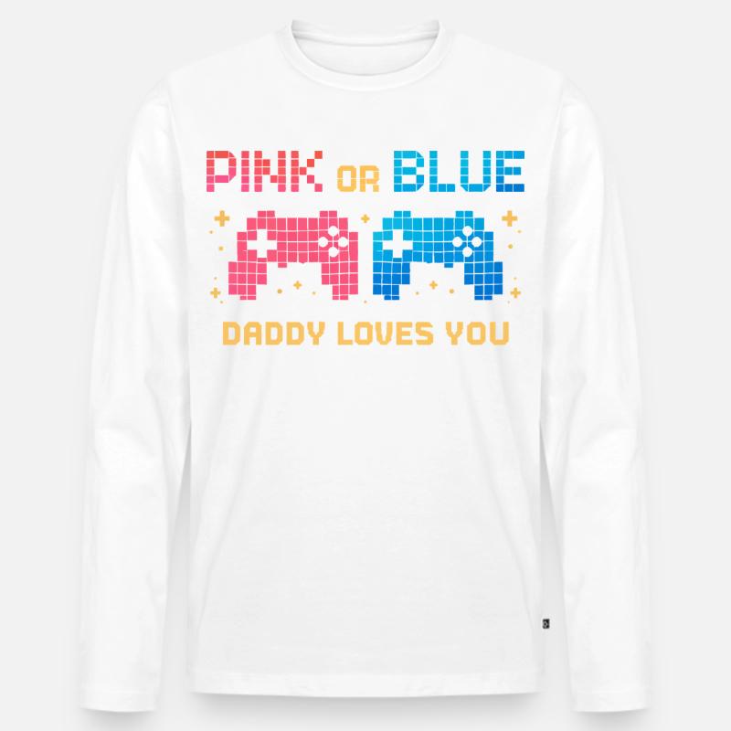 Pink or Blue Pixel Controller - Männer Premium Bio Langarmshirt - Weiß