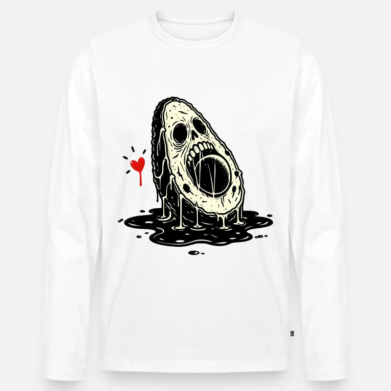 Totenkopf Horror Avocado - Männer Premium Bio Langarmshirt - Weiß