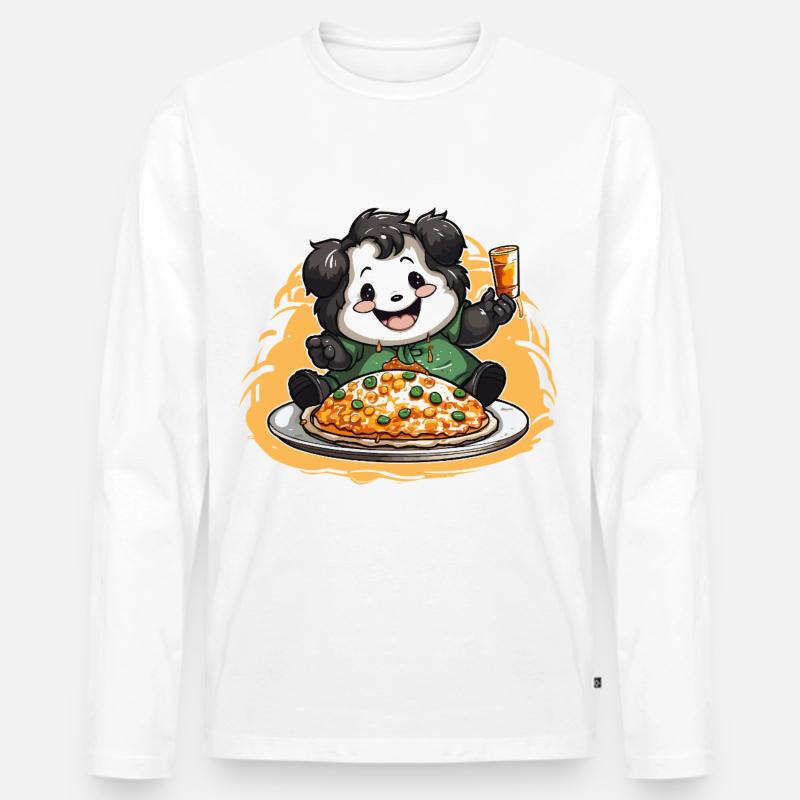 Pizza Panda Feier - Männer Premium Bio Langarmshirt - Weiß