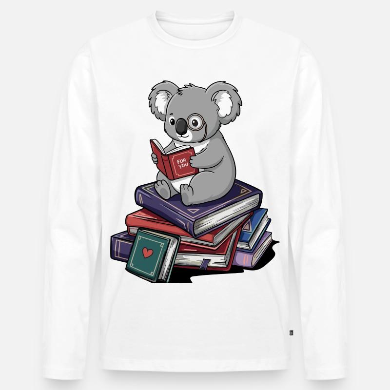 Bücherwurm, Koalabär, Lesebücher Kunst - Männer Premium Bio Langarmshirt - Weiß