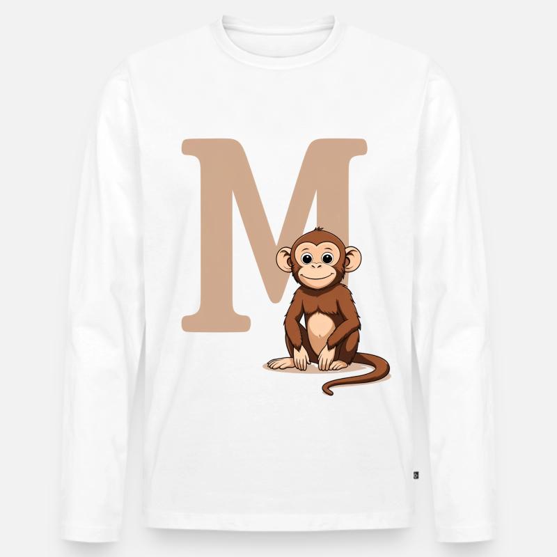 MonkeyM Design mit Großbuchstabe M - Männer Premium Bio Langarmshirt - Weiß