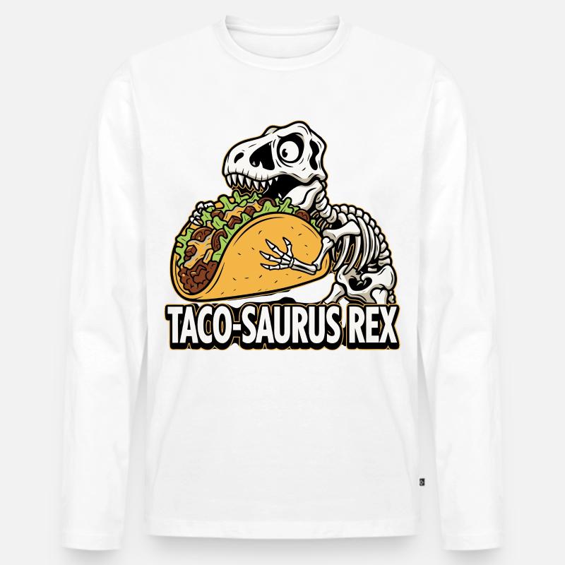 Taco-Saurus Rex - Hungriges Dino Skelett - Männer Premium Bio Langarmshirt - Weiß