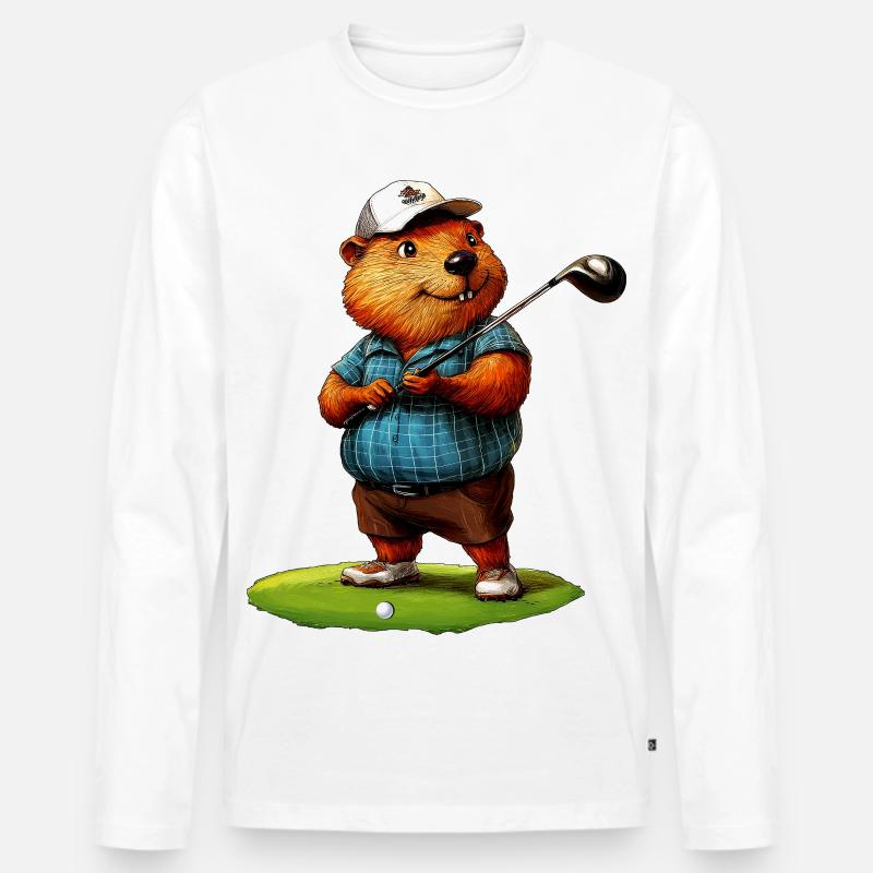 Beaver Golf - Maglia a manica lunga ecologica premium da uomo - bianco