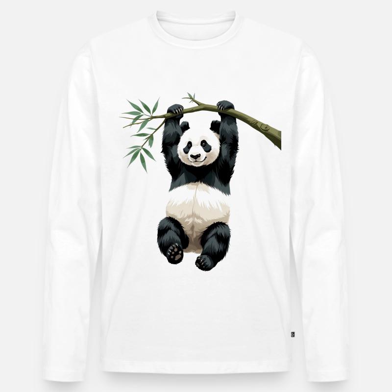 Hängender Panda Bambuszweig - Männer Premium Bio Langarmshirt - Weiß