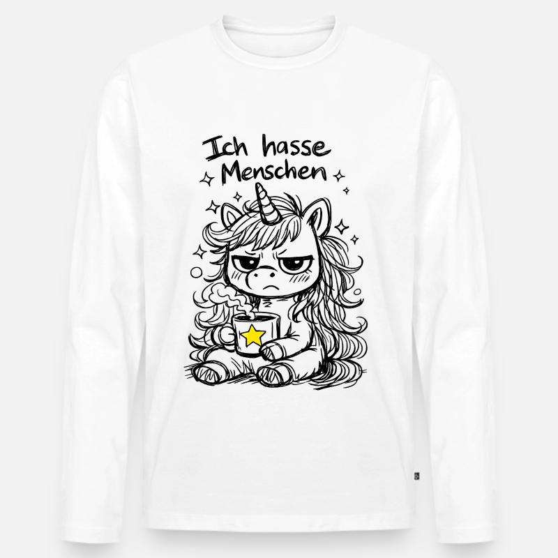 Süßes Einhorn Kritzelstil mit Spruch - Männer Premium Bio Langarmshirt - Weiß