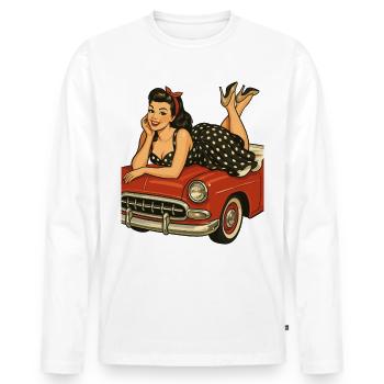 Pin-up rockabilly sur une voiture vintage dans un style rétro - T-shirt manches longues Premium bio Homme - blanc - Devant - Nico (187cm)
